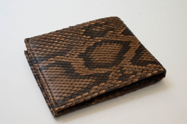 Python Skin Brown Leather Bifold Wallet - Image 2